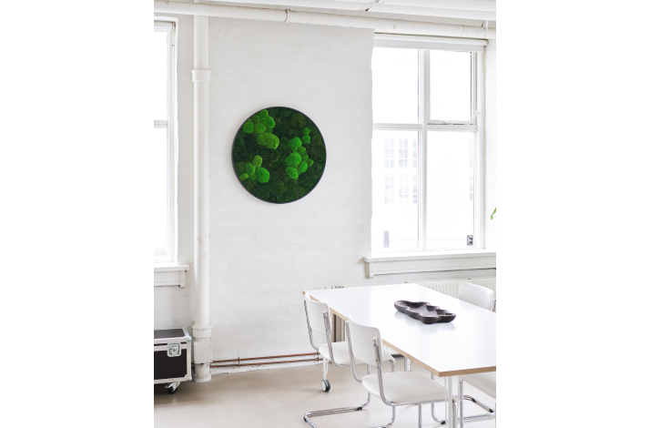 Mos cirkel med sort ramme i mix af pudemos og provencemos